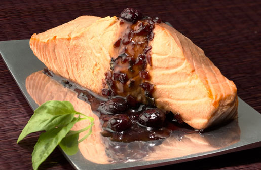 Blueberry Basil Sauce & Poached Salmon