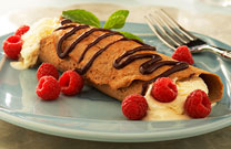 Chocolate Yogurt-Berry Wraps with Raspberry Sauce
