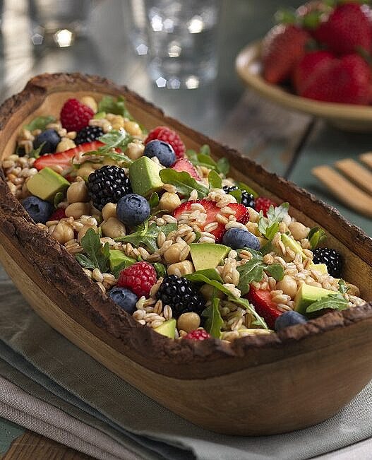 Farro-Chickpea Salad with Avocado, Arugula and Berries photograph