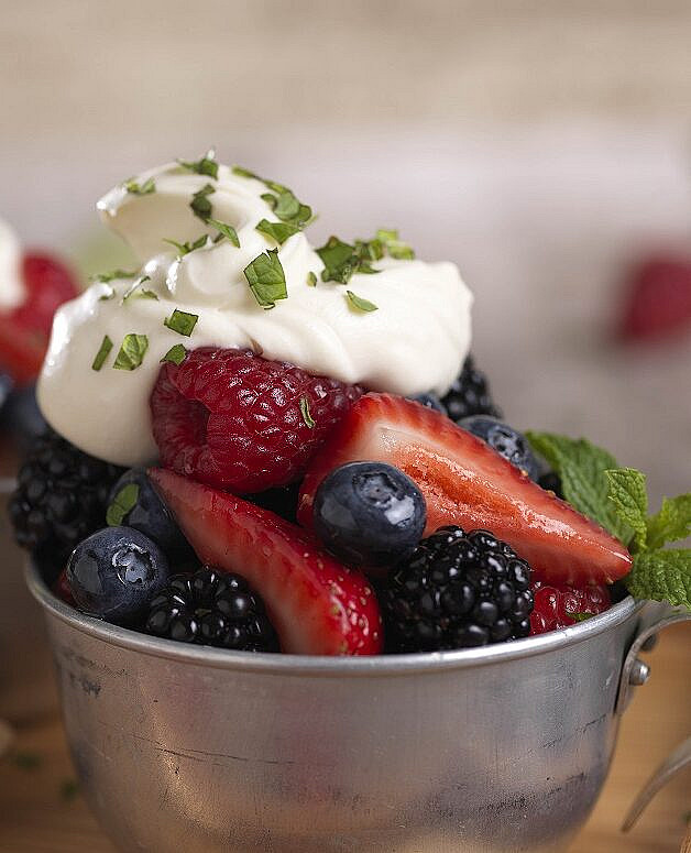 Honey Berry Salad with Vanilla Mascarpone and Mint photograph