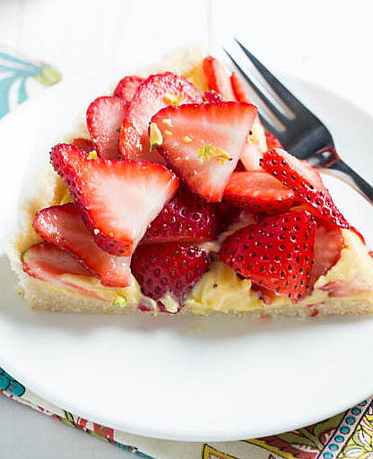 No Bake Strawberry Pistachio Cardamom Tart photograph