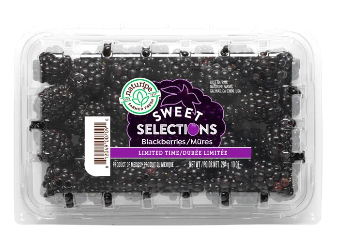 sweet selections blackberries in clamshell packaging