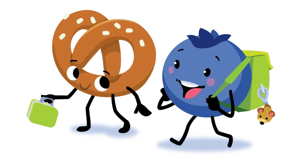 illustration of pretzel and blueberry buddy characters