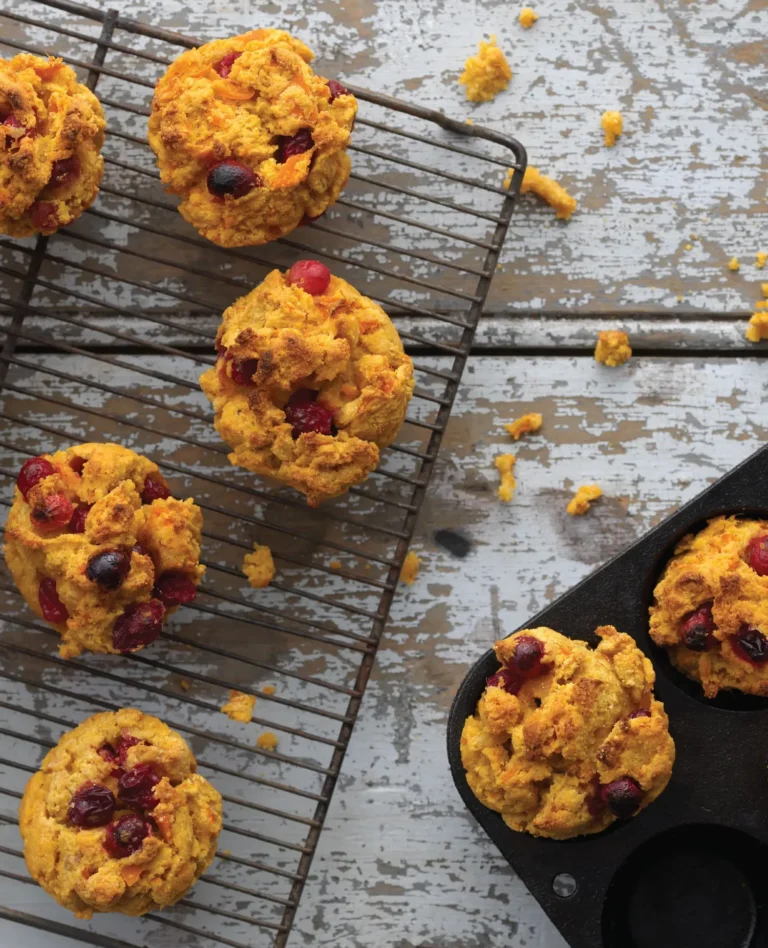 cranberry and sweet potato drop biscuits on wire rack