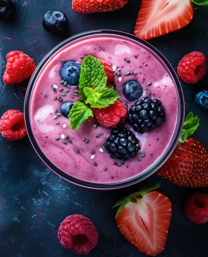 berrry and avocado smoothie in glass